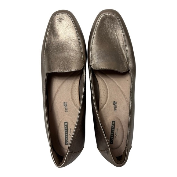 Clarks Juliet Lora Metallic Pewter Leather Loafers Womens Size 11 - Picture 9 of 11